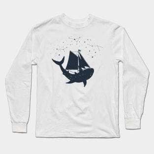 Creative Illustration In Geometric Style. Shark, Stars, Space, Adventure, Nautical Long Sleeve T-Shirt